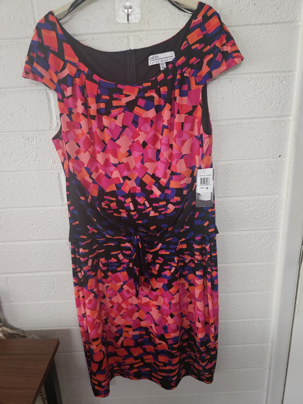 David Meister Fuchsia, Black & Purple Cap-Sleeve Midi Dress
